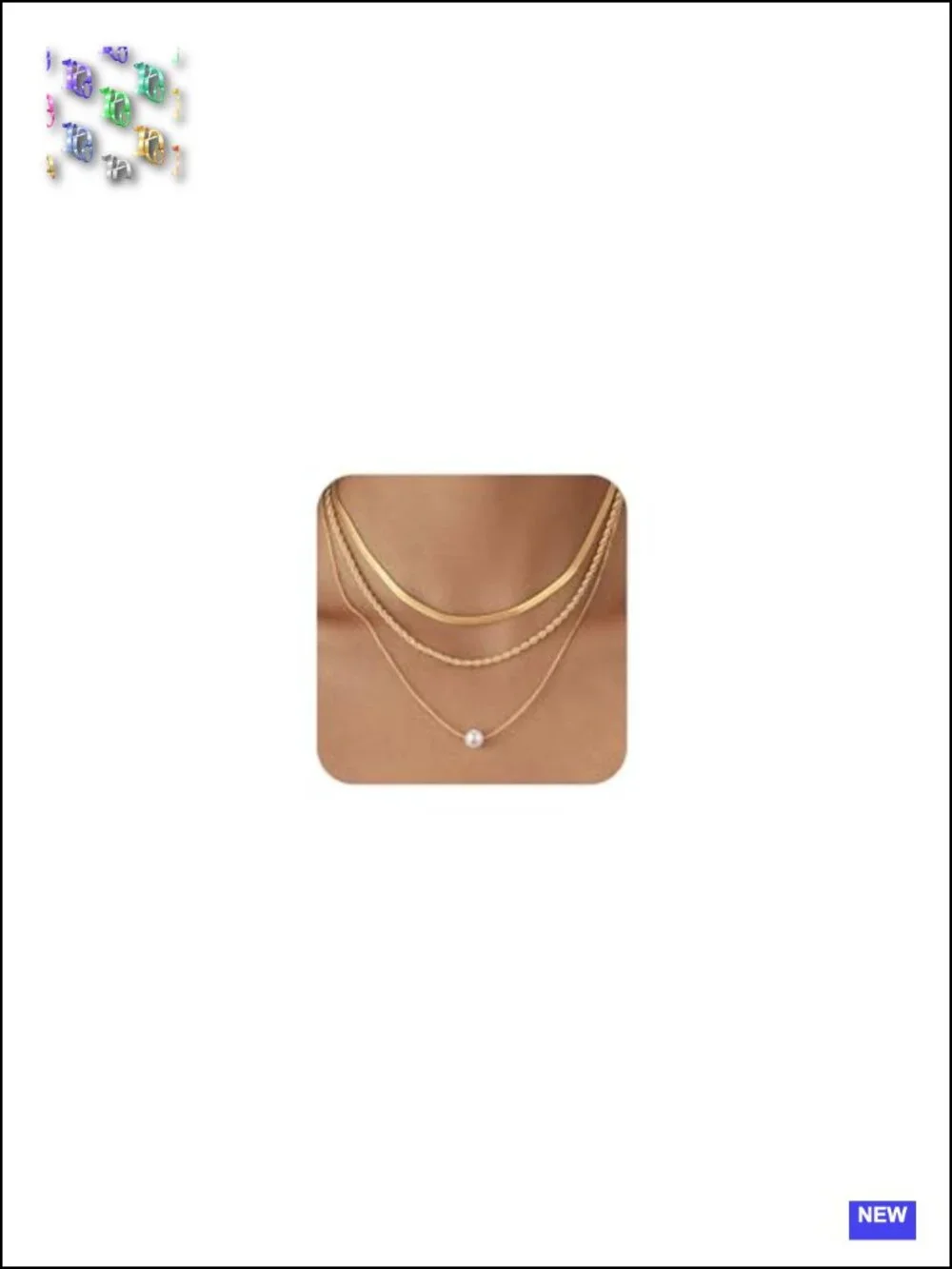 Layered 14K Gold Plated Choker Necklace Set with CZ Pendant